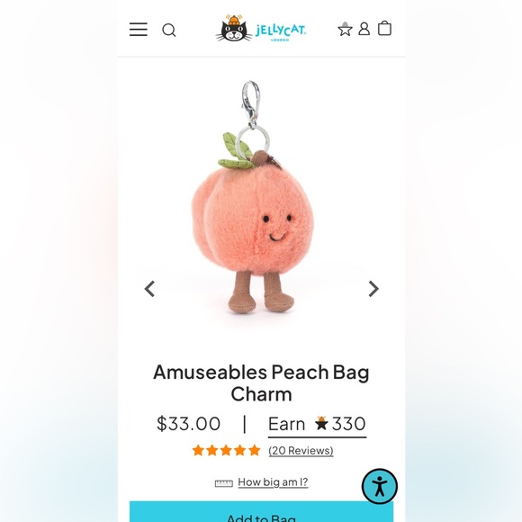 Jellycat Other - BNWT Jellycat Amuseables Peach Bag Charm